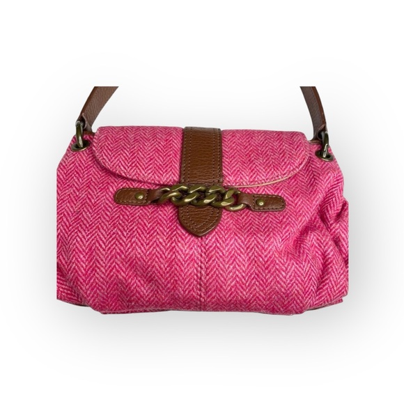 J Crew ᪥ Tweed Antique Gold Chain Handle Mini Handbag Bag ᪥ Red Wool ᪥ Leather - Picture 6 of 16